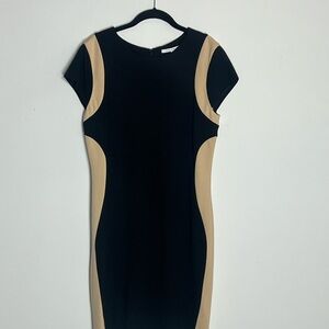 Black & Beige Cap-Sleeve Contouring Sheath Dress by DVF